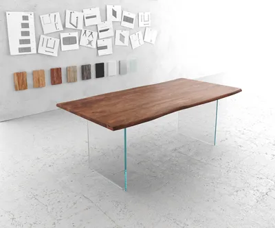 Produktbild von Esszimmertisch Edge Akazie Braun 200x100 Glas Live-Edge