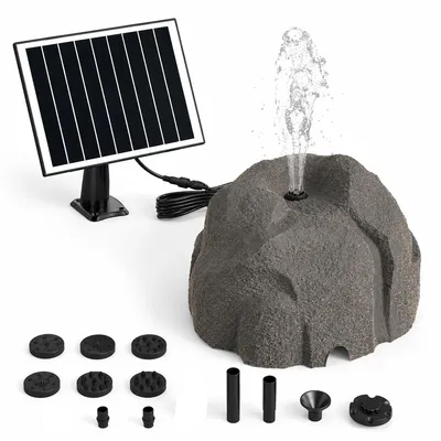 Produktbild von Solarbrunnen Vogelbad Steinoptik, Gartenbrunnen mit 10 Düsen, Solar Wasserspiel aus Kunstharz, Trockenlaufschutz, für Teich, Garten & Außenbereich