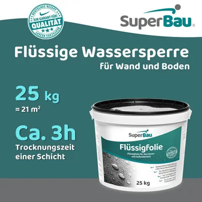Produktbild von Superbau Flüssigfolie Bad & Dusche 25 kg - Dichtfolie Außenbereich & Innen, Abdichtung Badezimmer, Lösemittelfrei, Abdichtfolie Wasserdicht Blau