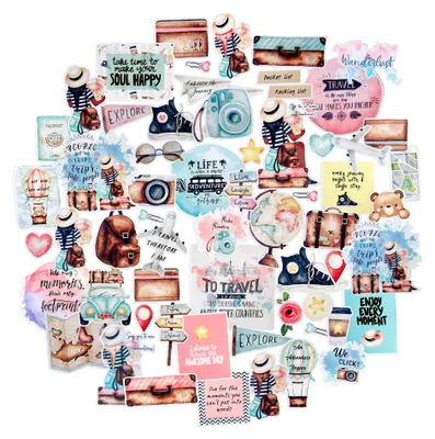 Reiseaufkleber-Set, 65 Stück, wasserdicht, matte Optik, bunt, für Scrapbooking