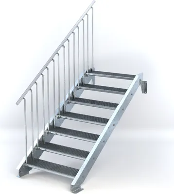 Produktbild von Stahltreppe 7 Stufen bis Höhe 140 cm, Laufbreite : 90 cm Geländer links ST 1 (31 / 31 mm)