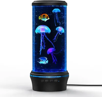Produktbild von Nachtlicht, LED Quallenlampe, RGB 7 Farben einstellbar, Stimmungslicht, Dekolicht, Aquarium Lavalampe, Schwarz