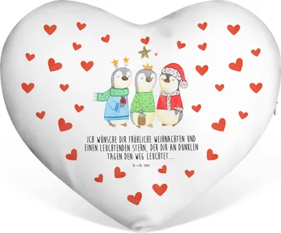 Produktbild von Mr. & Mrs. Panda Herz Kissen Winterzeit Heilige drei Könige - Weiß - Geschenk, Weihnachtsmann, Kuschelkissen, dekoartikel, Sofakissen, Dekokissen, Liebeskissen, Winter