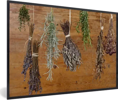 Produktbild von MuchoWow® Gerahmtes Poster Getrocknete Kräuter 90x60 cm - Poster mit Schwarzem Bilderrahmen Wandposter Rahmen Foto Bilder - Fotorahmen - Foto-Plakat