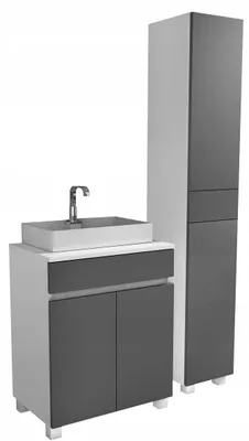 Zdjęcie produktu dla komoda pod umywalkę 60cm + słupek łazienkowy 30+s / 90cm szary mat
