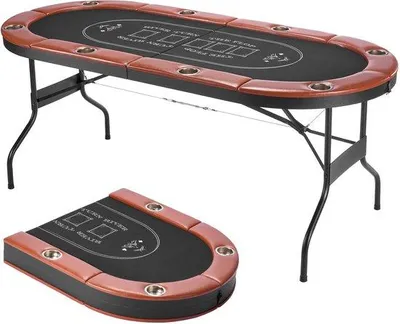 Produktbild von Pokertafel für 8 Spieler, 182,8 mm Casino-Tisch mit verkleideten Schienen und Becherhaltern, ovales tragbares Spielgerät mit weichem Oberflächen und robusten Metallbeinen, ideal für Texas Hold'em und Blackjack