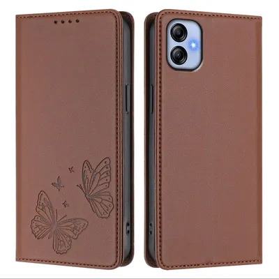 Image de Étui en cuir pour Samsung Galaxy A04E, étui de protection type portefeuille en cuir gaufré « papillon » avec support, marron