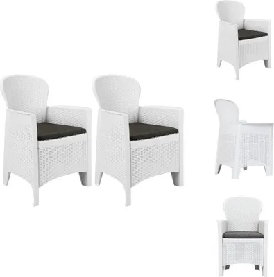 Produktbild von vidaXL Gartenstühle 2 Stk. mit Kissen Weiß Kunststoff Rattan-Optik -  Gartenstühle