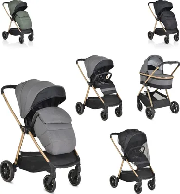 Produktbild von Cangaroo Kinderwagen 2 in 1 Hydra Babywanne Sportsitz Fußabdeckung Moskitonetz grau