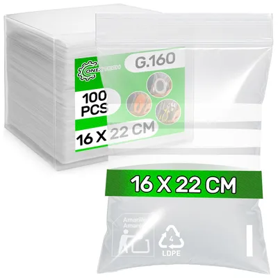 Productafbeelding van Sluitzakken met bedrukkingsveld - 100 stuks, geschikt voor voedsel - 16x22 cm, LDPE