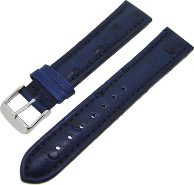 Produktbild von Uhrenarmband Straußenleder stark gepolstert Blau Ton in Ton 22mm NEU