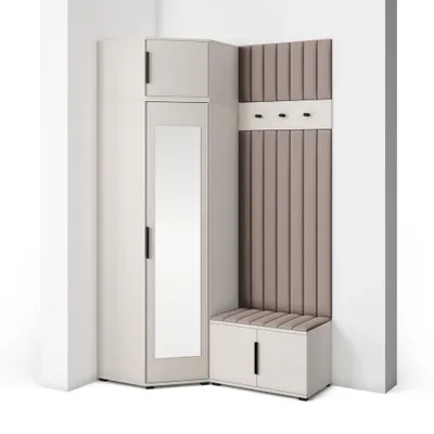 Produktbild von Garderoben-Set Napoli Version 22: Kleiderschrank mit Polsterpaneelen, Schuhschrank Flur und Eingangsbereich (Cashmere/Trinity 05)