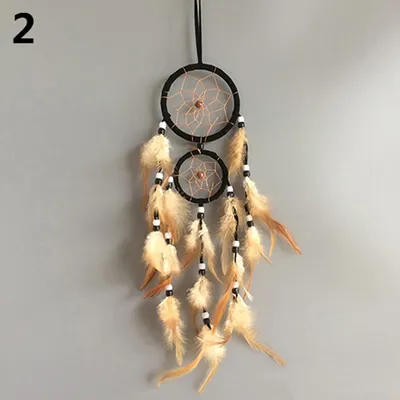 Produktbild von Doppelkreis -Traumfänger mit Federn hängen Dekoration Schlafzimmer Ornament-Schwarz