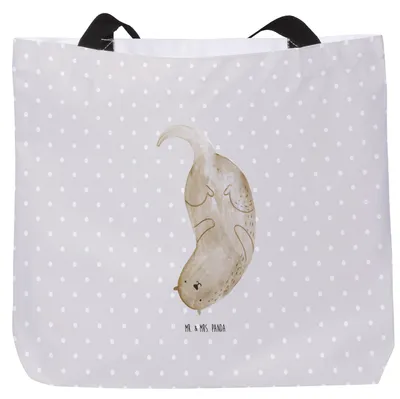 Produktbild von Mr. & Mrs. Panda Stoffbeutel Otter Kopfüber - Grau Pastell - Geschenk, Tote Bag, Reisetasche, Büchertasche, Tasche, Niedlich, Laptoptasche, Süß, Seeotter See