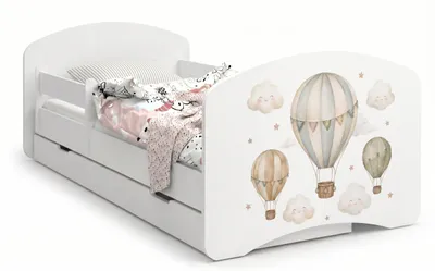 Obrázek produktu pro Dětská postýlka 140 × 70 cm, bílá | Motiv medvídka a zajíčka s duhou | Kompletní sada včetně matrace a zásuvky