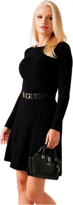 Zdjęcie produktu dla Sukienka Guess Cable Belted Hana, czarna, rozmiar XL, damska, czarna, rozmiar XL