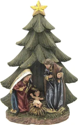 Productafbeelding van Kerststal met handgeschilderde heilige familie - 16 cm