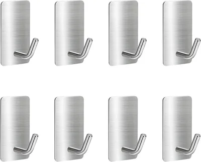 Produktbild von Klebehaken Silber Edelstahl SUS304 Haken Selbstklebend Handtuchhaken Klebend Wandhaken für Wand, Schlafzimmer, Bad, Küche 8 Packs