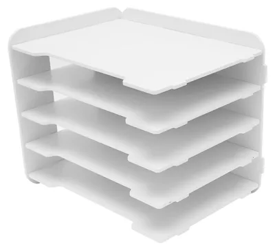 Produktbild von Dokumentenorganizer - Briefablage mit 5 Ebenen - Für den Schreibtisch - PVC - Abgerundete Ecken - Weiß