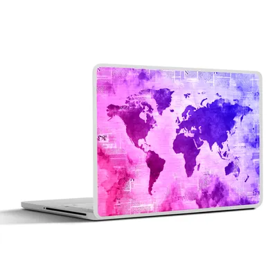 Produktbild von MuchoWow® Laptop Aufkleber Sticker Cover Weltkarte - Rosa - Blau 25x18 cm - Laptop-Deko