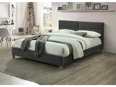 Image de Lit double capitonné ALMONA - 160x200 cm, gris