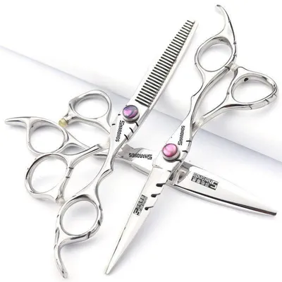Produktbild von Haarschneideschere Set Ausdünnschere Schwarz 6 Zoll 3 Stück 440C Edelstahl Professionell Ergonomisch