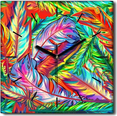 Produktbild von Coloray Uhr auf Leinwand 30x30 cm Wand Uhr Dekoration Wohnzimmer Segeltuch schwarze Hände -Vogel-Tierfedern.