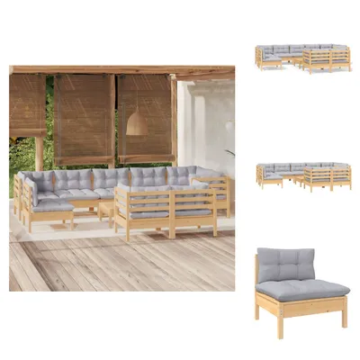 Produktbild von vidaXL 10-tlg. Garten-Lounge-Set mit Grauen Kissen Kiefer Massivholz -  Gartenmöbel-Sets