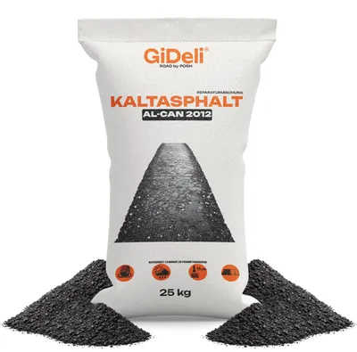 Produktbild von Kaltasphalt 25kg Bitumen Reparatur Schlagloch Rissfüller Fertig 0-8mm GiDeli