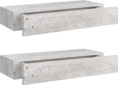 Obrázek produktu pro vidaXL Nástěnné police se zásuvkami 2 ks. Betonově šedá 60x23,5x10 cm MDF