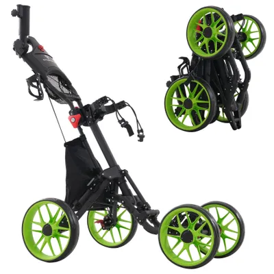 Produktbild von Golftrolley 4 Rad Golftrolley, Golfwagen klappbar, Golfcaddy mit Schirmhalter Golfcaddy Golf Push Cart aus Aluminum, Erhältlich in Schwarz/Grün/Rot