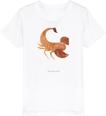 Produktbild von Mr. & Mrs. Panda Teenager T-Shirt Sternzeichen Skorpion 9-11 Jahre (134/146) - Weiß - Geschenk, November, Kinder Jungen, Baumwollshirt, Geburtstag, Skorpione, Kleinkinder