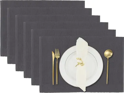 Image de lot de 6 sets de table modernes en coton 49x33 cm gris charbon