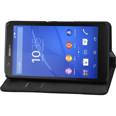 Produktbild von PhoneNatic Kunst-Lederhülle kompatibel mit Sony Xperia E4 - Book-Case schwarz + 2 Schutzfolien