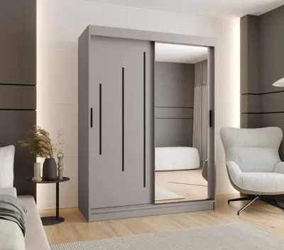 Obrázok produktu pre Zrkadlová šatníková skriňa 150 cm CASANDRA - kašmír / čierna