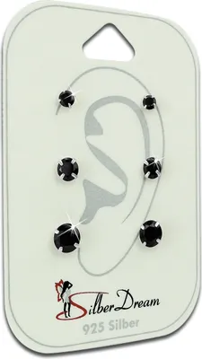 Produktbild von SilberDream Schmuck-Set 3er Ohrringe Ohrstecker 925 Silber schwarz Damen SDS812S