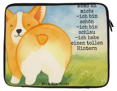 Produktbild von Mr. & Mrs. Panda Laptop Hülle Corgi Po Design 27 x 36 cm - Weiß - Geschenk, Hund, Spruch, Sleeve, Notebook Tasche, Laptoptasche, Sprüche, Positiv, Laptophülle, Corgie