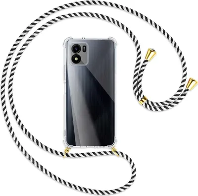 Produktbild von Handykette Backcover-Schutzhülle mit Band (Metall goldfarben) für vivo Y01, vivo Y15s (V2120, 6.51'') - schwarz/weiß gestreift