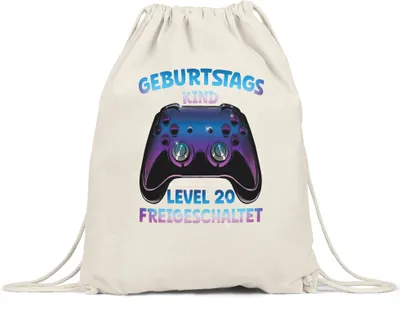Produktbild von Geburtstagskind Level 20 Freigeschaltet Turnbeutel Gymsack  Happy Birthday Geburtstag Alles Gute Controller Konsole Gamer