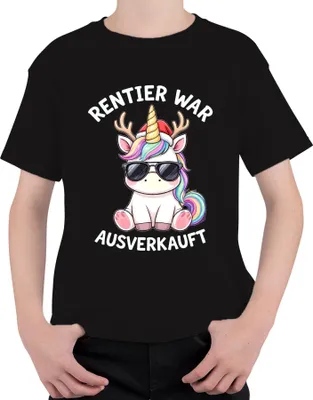 Produktbild von Rentier t Einhorn Weihnachten Weihnachtsmütze Geschenk Uni Kinder T-Shirt, Schwarz, 104