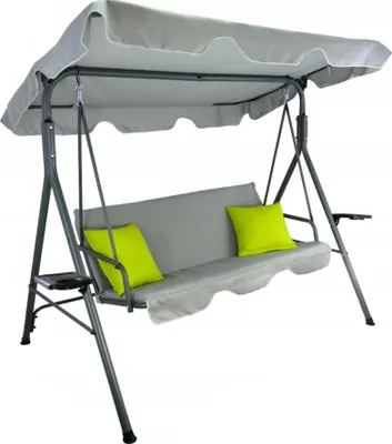 Produktbild von Aga Gartenschaukel KRE9987 – 3-Sitzer, wetterfest, Stahl, Polster, Gartenliege, Schaukelbank, bis 220 kg, Grau