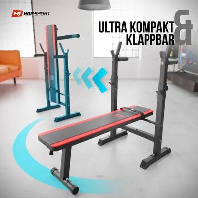Produktbild von Hop-Sport HS-1080 klappbare Hantelbank mit Gewichten Sets 69kg– Hantelsets mit Langhantel, Hantelscheiben aus Gusseisen