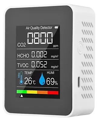 Obrázok produktu pre Prenosný monitor kvality vzduchu pre interiér, detektor CO2, tester 5 v 1 na formaldehyd, HCHO a TVOC, LCD merač teploty a vlhkosti, dobíjateľný merač s alarmom pre izby, kancelárie, skleníky a sklady