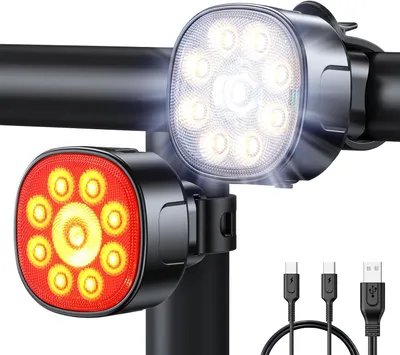 Imagen del producto de Luces para bicicleta [8+7 modos], luces delanteras y traseras para bicicleta, recargables por USB, de alta luminosidad con foco y luz difusa