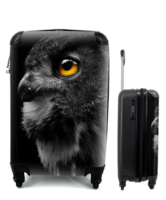 Produktbild von MuchoWow® Koffer Handgepäck Trolley Rollkoffer Kleine Reisekoffer mit 4 Rollen - Eule - Vogel - Schwarz - Porträt - Cabin Size < 55x40x23 cm & 55x40x20 cm - Fotokoffer - Kabinenkoffer - Boardgepäck - Reise-Box - Reisekoffer - Reisegepäck - Koffer mit Bild - Trolley für Kinder
