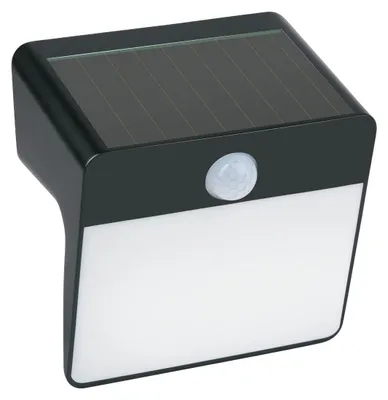 Zdjęcie produktu dla Lampa solarna Grundig do użytku na zewnątrz – solarna lampa ścienna z czujnikiem ruchu – ciepłe białe światło LED do zastosowań zewnętrznych – stopień ochrony IP44 – czas ładowania 6–8 godzin – kolor czarny