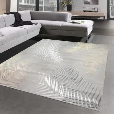Immagine prodotto di Tappeto moderno di design con rami di palma grigio oro Dimensioni - 160 x 230 cm