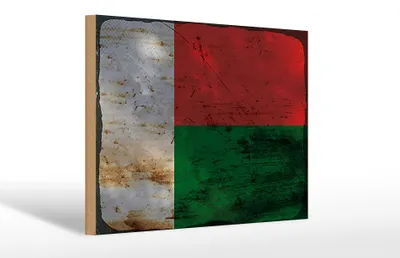 Produktbild von Holzschild Flagge Madagaskar 30x20cm Madagascar Rost