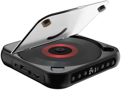 Obrázek produktu pro Přenosný CD přehrávač s funkcí Bluetooth a nabíjením – černý – s integrovanými Hi-Fi reproduktory – podporuje USB a AUX