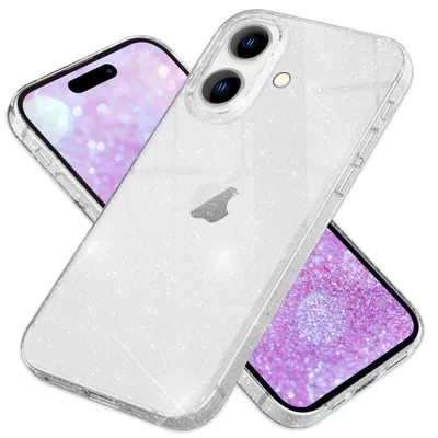 Zdjęcie produktu dla NALIA Brokatowe etui na iPhone'a 16 – Błyszczące silikonowe etui – DAZZLIN (przezroczyste i odporne na uderzenia) – marka z Berlina Przezroczyste